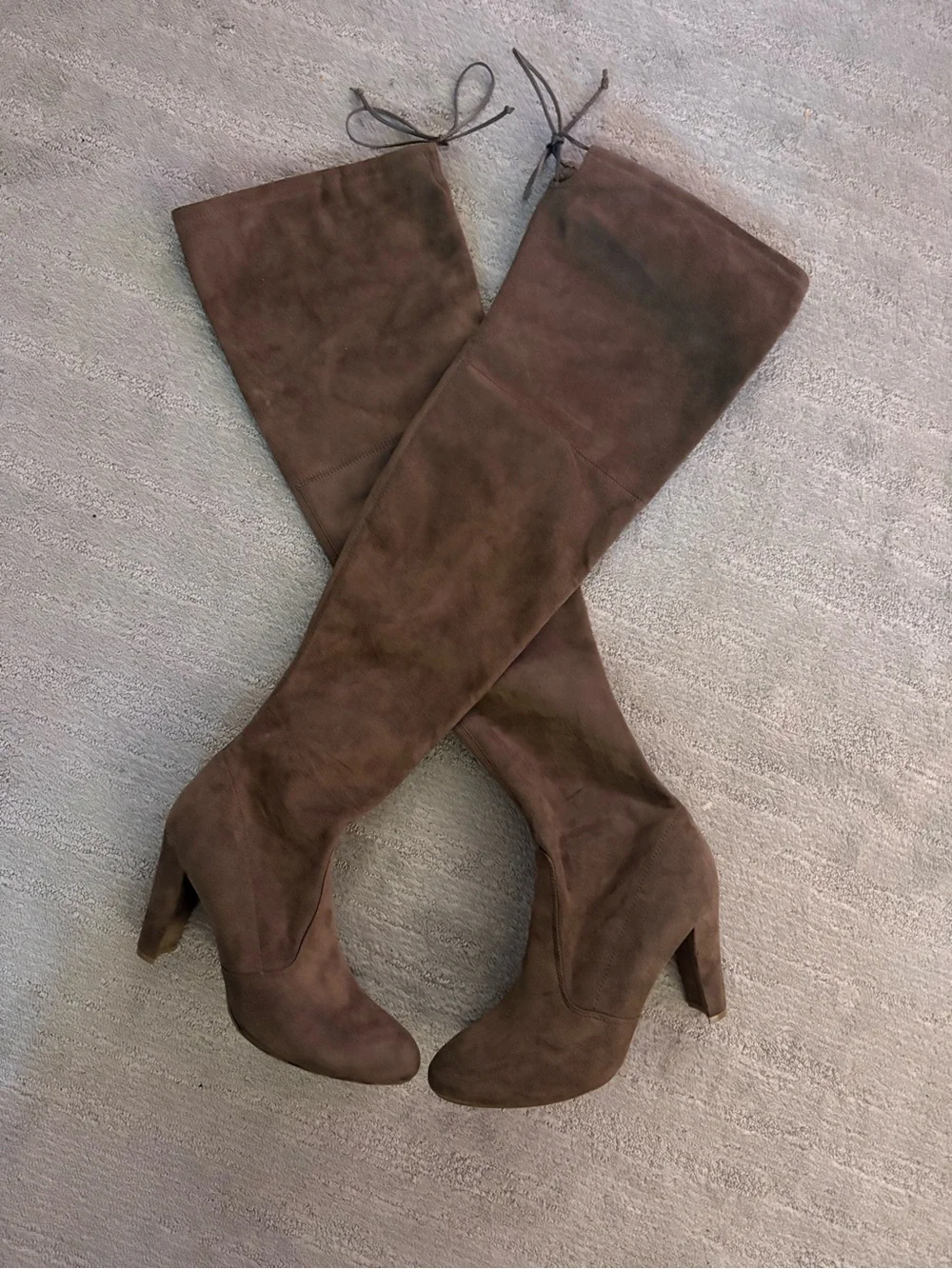 Taupe Faux Suede Thigh High Over The Knee Block Heel Boots Sz 10 Boho Festival